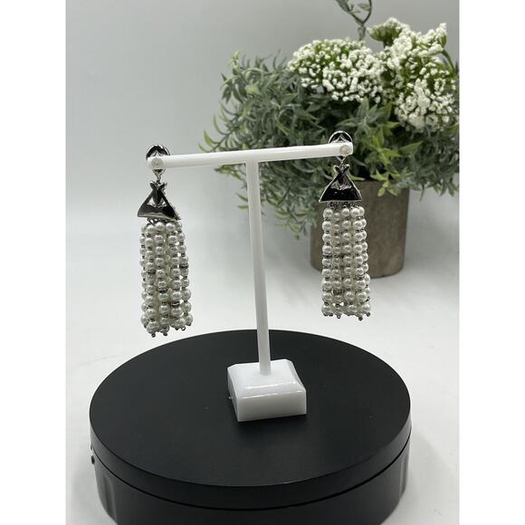 Jenny Packham Designer Wedding Dare To Shine Crystal White Pearl Dangle Earring - Picture 7 of 12